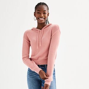 SO Juniors Hoodie XL Pink Blush Eyelash Plush Yard Loungewear Crop Womens NWT